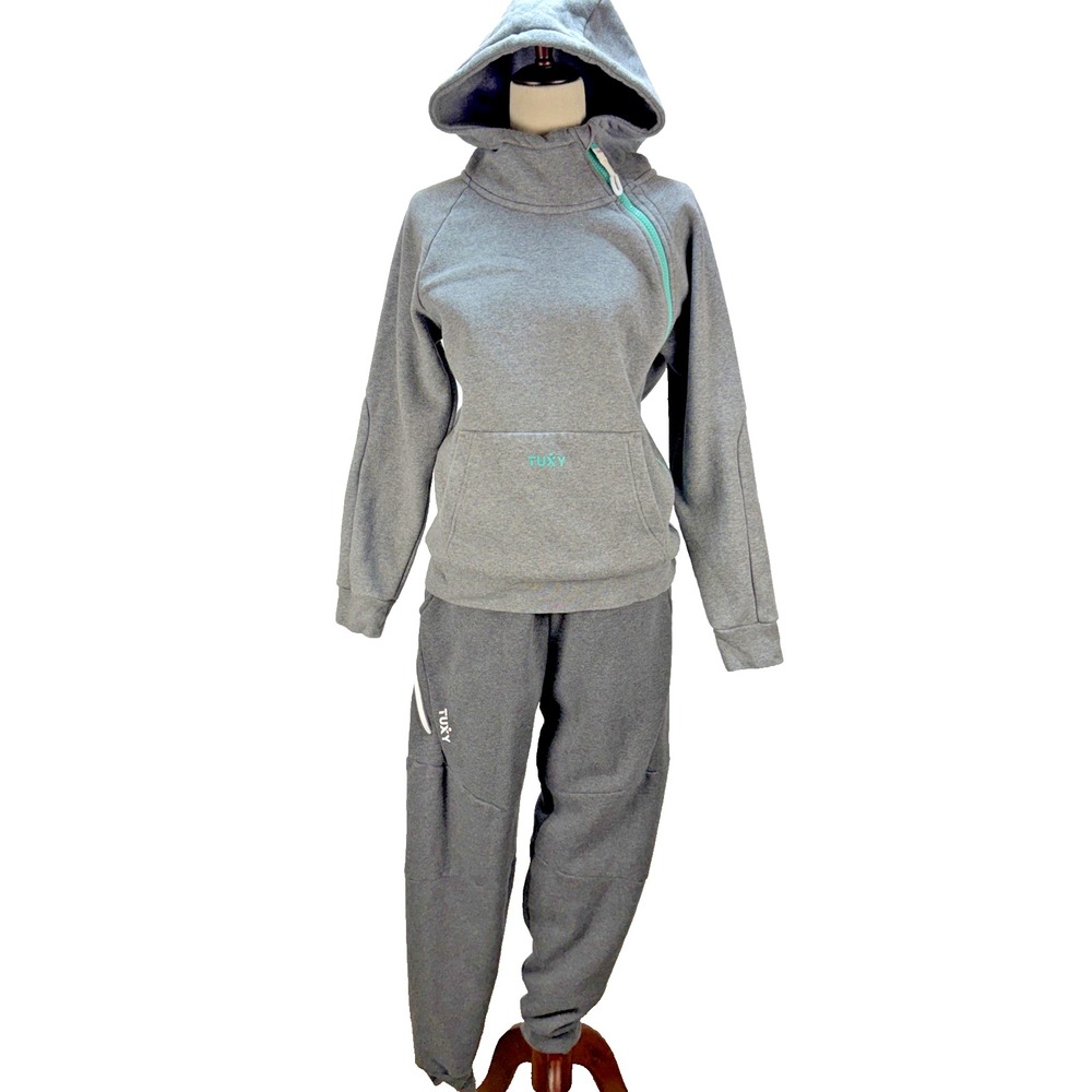 Tuxy One Piece Zipper Lounge Hoodie Joggers Grey Sweatsuit Size M Zip Pocket